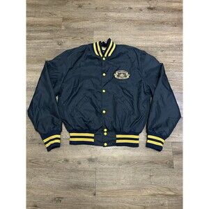 Vintage Holloway Satin Bomber Jacket Navy 80s L USA Made